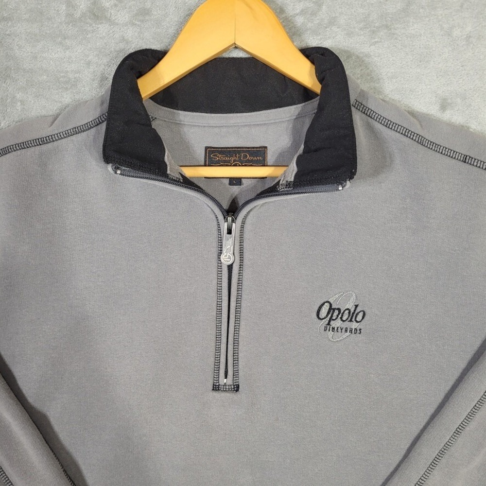 Straight Down Sweater Mens Large Gray Golf 1/4 Pullover Opolo Vineyards CA
